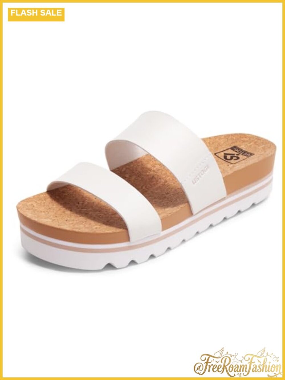 Platform Sandals Faux Leather Cork Footbed Arch Support Slip On Women's